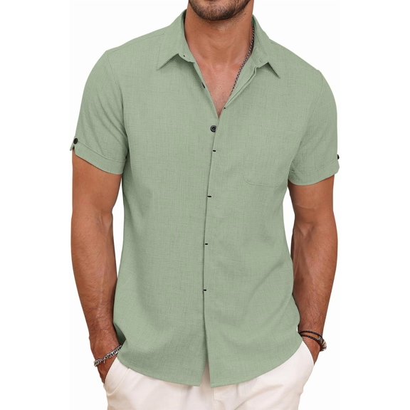 KISSMODA Mens Button Down Casual Summer Beach Shirts Short Sleeve Vacation Wedding Shirt with Pocket