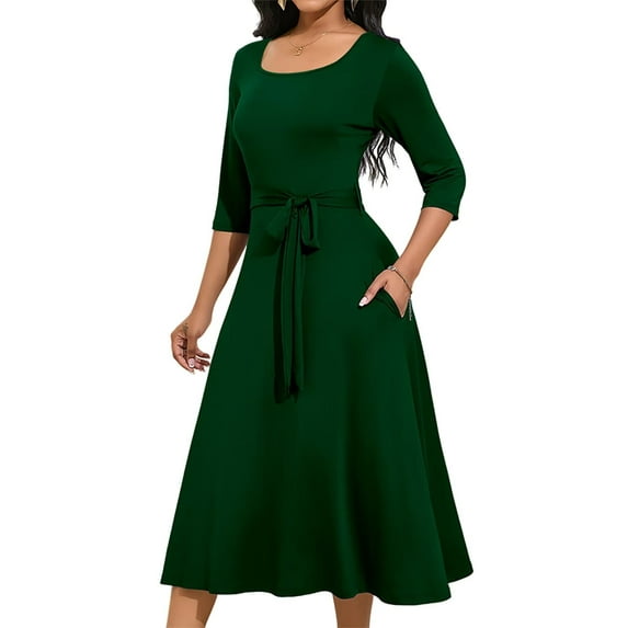 KISSMODA Midi Dresses for Women Casual 3/4 Sleeve Wrap Dress Plus Size Curvy Cocktail Dresses with Pockets
