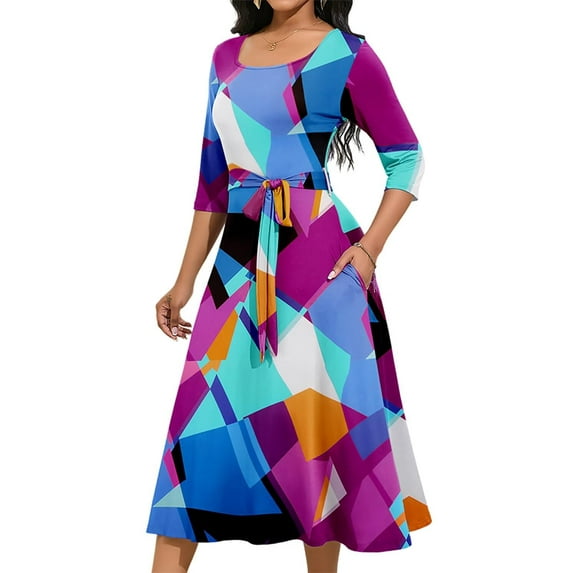 KISSMODA Midi Dresses for Women Casual 3/4 Sleeve Wrap Dress Plus Size Curvy Cocktail Dresses with Pockets