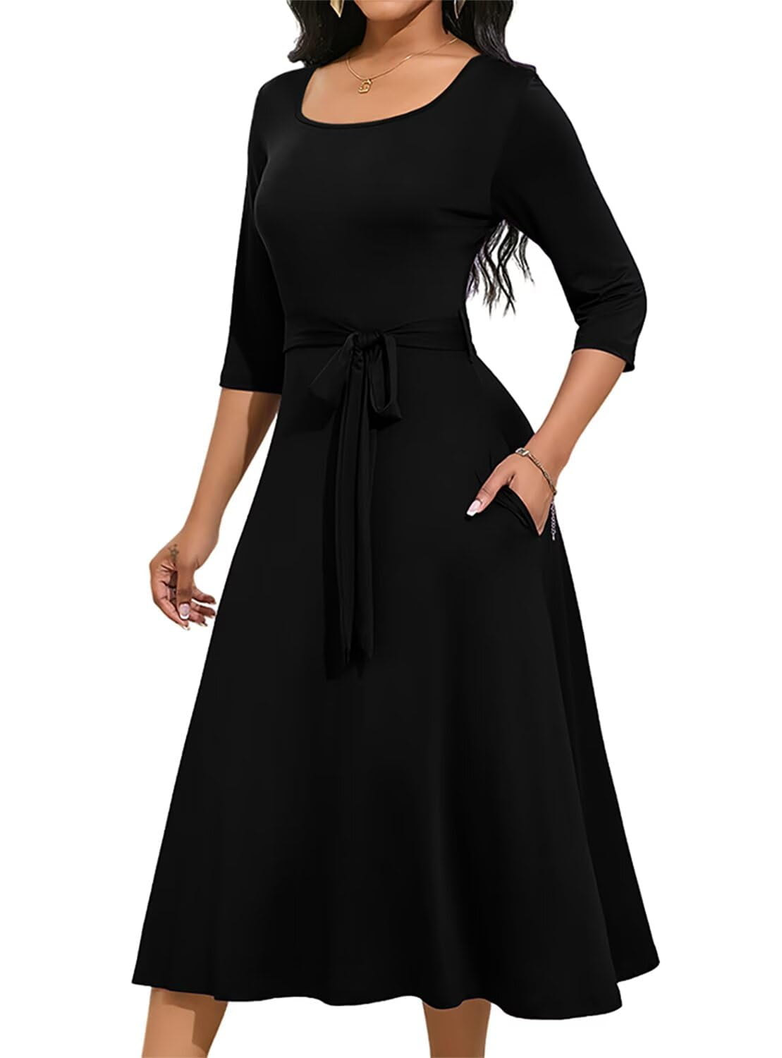 KISSMODA Midi Dresses for Women Casual 3/4 Sleeve Wrap Dress Plus Size Curvy  Cocktail Dresses with Pockets - Walmart.com
