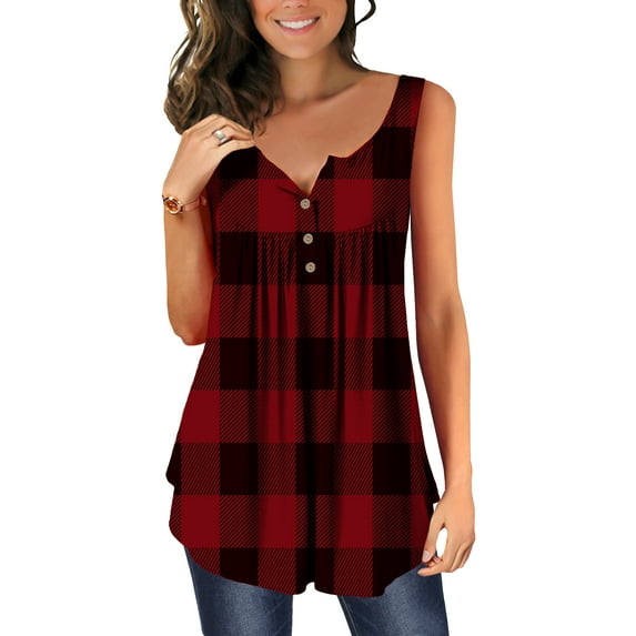KISSMODA Red Sleeveless Tank Tops for Women Casual Tunic Blouses for Leggings Floral XXL