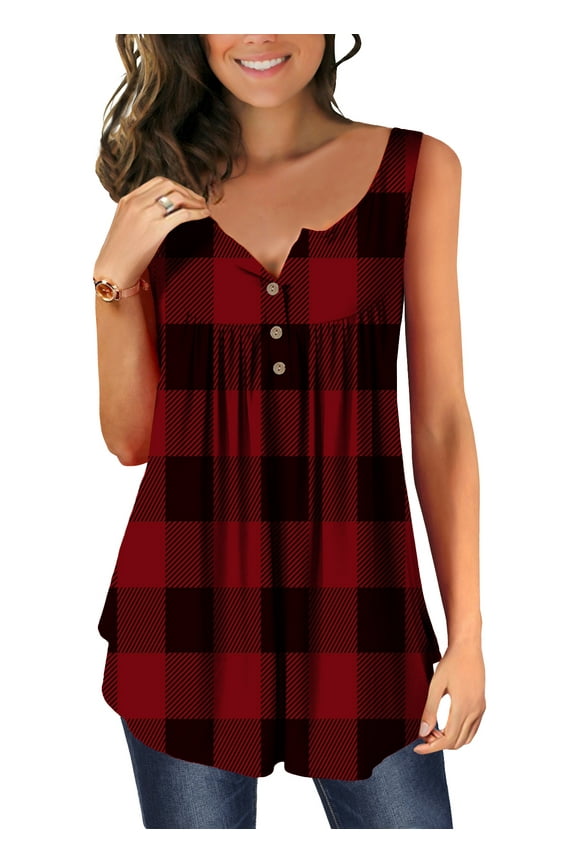 Red Tops for Women Sleeve Tanks Printed U Neck Henley Blouse Casual S