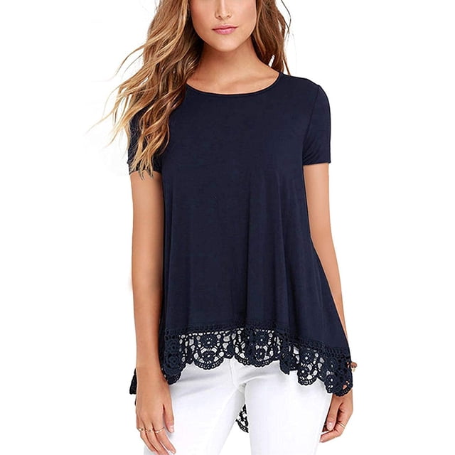KISSMODA Summer Casual Tunic Tops for Women Crew Neck Short Sleeve ...