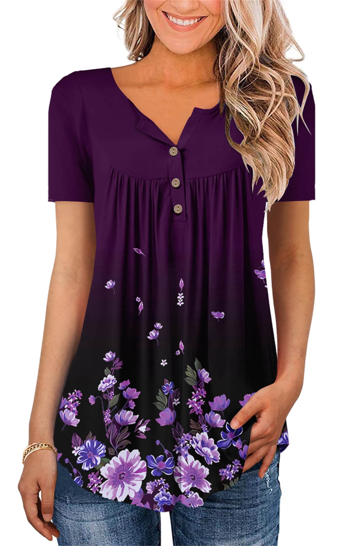 KISSMODA Summer Short Sleeve Oversized Flowy T Shirts for Women Casual ...