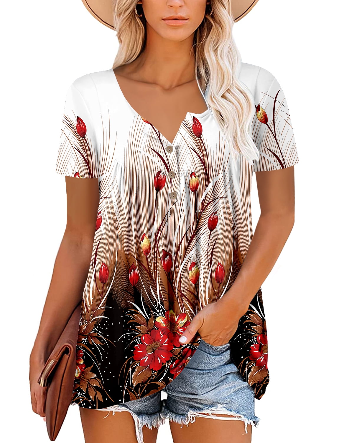 KISSMODA Womens Summer Tops Plus Size Short Sleeve Floral T Shirts for ...