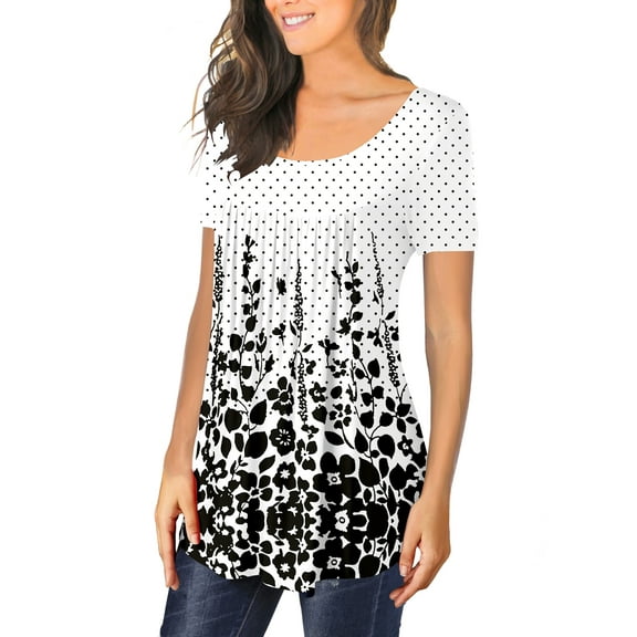 KISSMODA U Neck Women T Shirts Short Sleeve Loose Summer Tops Dressy Casual Tunic Blouse