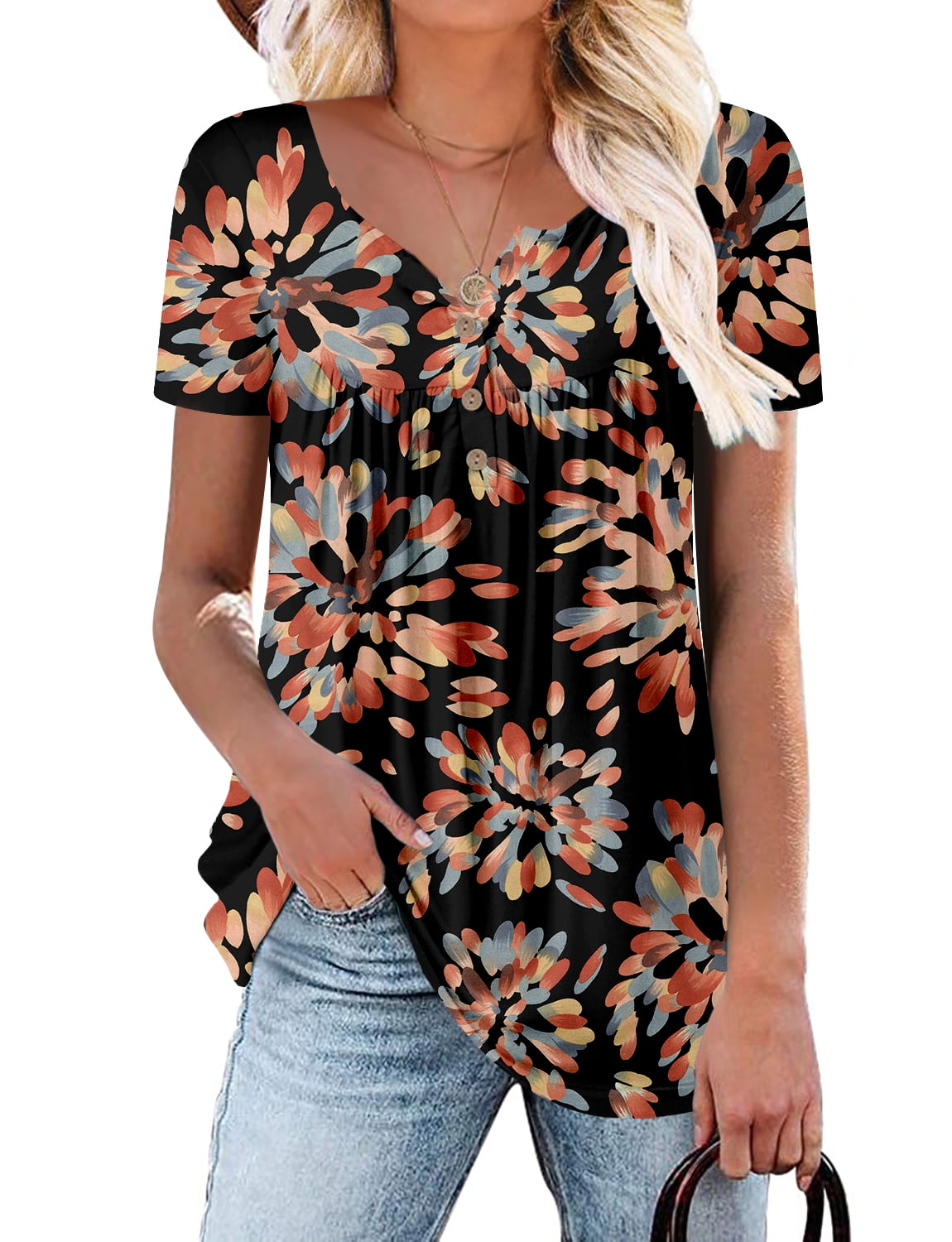 KISSMODA V Neck Womens Summer Tunic Tops Short Sleeve T-Shirt Casual ...
