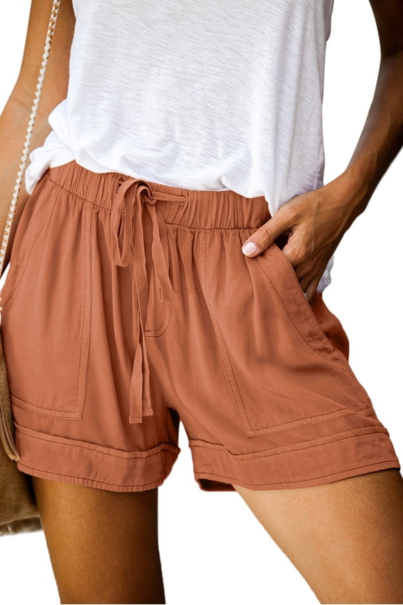 Women Casual Shorts Elastic Waist Drawstring Shorts With Pockets High Waisted Shorts For Women