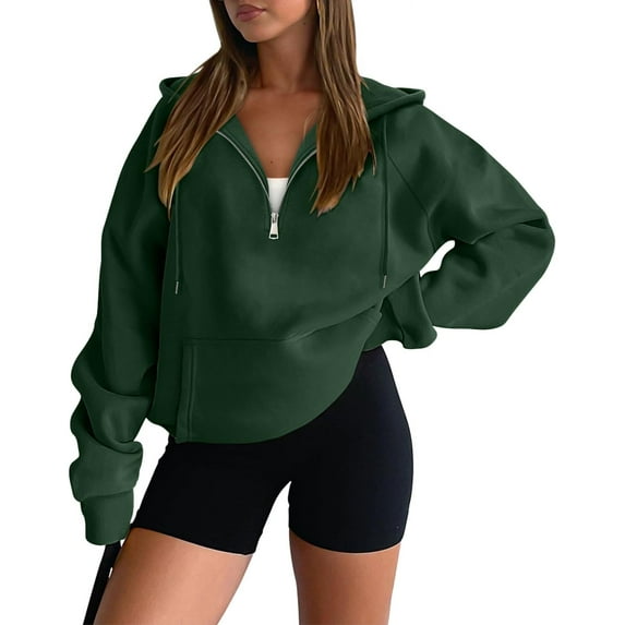 KISSMODA Women Half Zipper Pullover Sweatshirt Long Sleeve Hoodies Kangaroo Pocket Fleece Basic Sweater