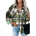 thumbnail image 1 of KISSMODA Women Long Sleeved Plaid Jacket Shirt Casual Lapel Single Breasted Cardigan Jackets Coat Tops, 1 of 8