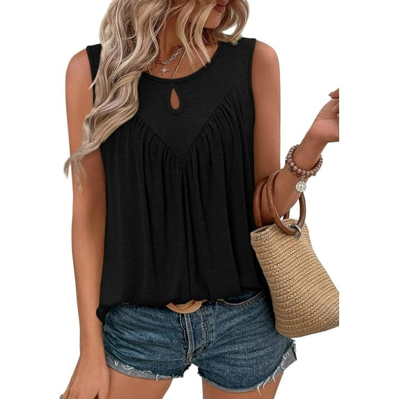 KISSMODA Women Summer Tank Tops Round Neck Sleeeveless Folded Front Tunic Casual Outfit 2025 Basic Loose Shirts