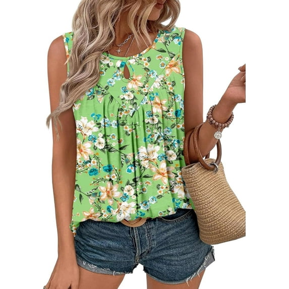 KISSMODA Women Summer Tank Tops Round Neck Sleeeveless Folded Front Tunic Casual Outfit 2025 Basic Loose Shirts