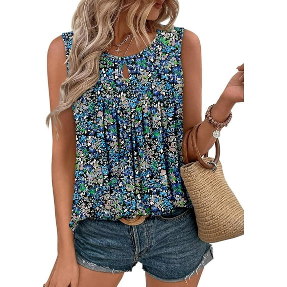 KISSMODA Women Summer Tank Tops Round Neck Sleeeveless Folded Front Tunic Casual Outfit 2025 Basic Loose Shirts