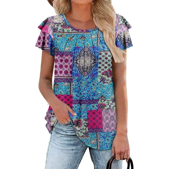 KISSMODA Women Trendy Summer Tops Casual Short Sleeve Shirts Loose Fit Work Blouses