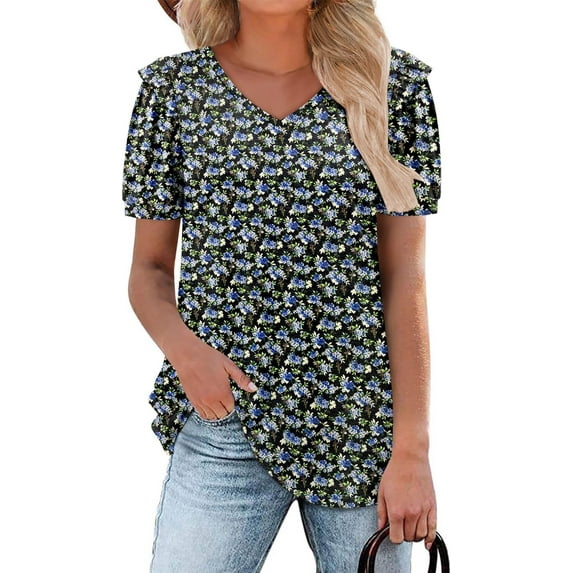 KISSMODA Women Trendy Summer Tops Casual Short Sleeve Shirts Loose Fit Work Blouses