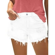 KISSMODA Women White Denim Shorts for Women Push Up Frayed Stretchy Jean Shorts S