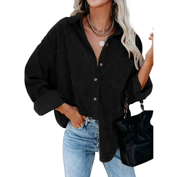 KISSMODA Women's Button Down Blouses Flannel Shacket Jacket Long Sleeve Corduroy ShirtsBlouses Casual Oversized Boyfriend Outwear