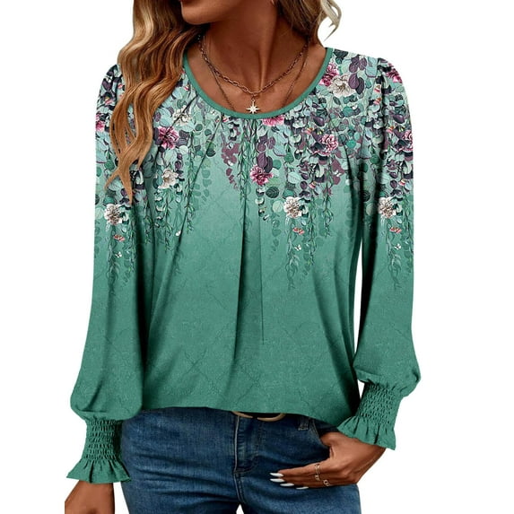KISSMODA Women's Casual Crewneck Flowy Ruffle Tunic Tops