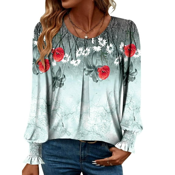 KISSMODA Women's Casual Crewneck Flowy Ruffle Tunic Tops