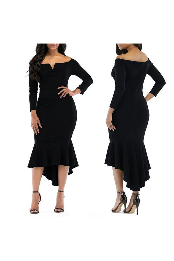 Women´s Long Sleeve Vintage Maxi Dress Evening Party Off Shoulder Wedding Guest Bodycon Dresses