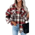 thumbnail image 1 of KISSMODA Women's Plaid Jacket Long Sleeve Coat Tops Casual Loose Streetwear Single Breasted Turn Down Collar Jacket Tops, 1 of 8