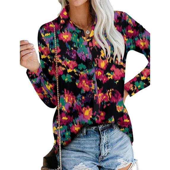 KISSMODA Women's Shirts Fashion Casual Loose Fit Long Sleeve Button Down Lightweight Collared Blouse Tops