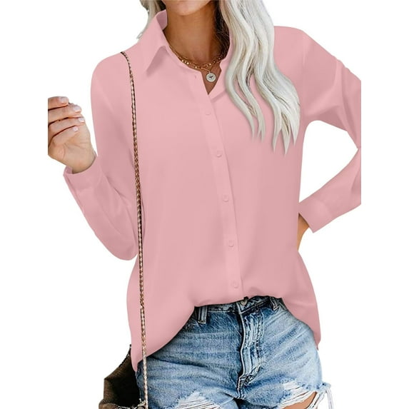 KISSMODA Women's Shirts Fashion Casual Loose Fit Long Sleeve Button Down Lightweight Collared Blouse Tops