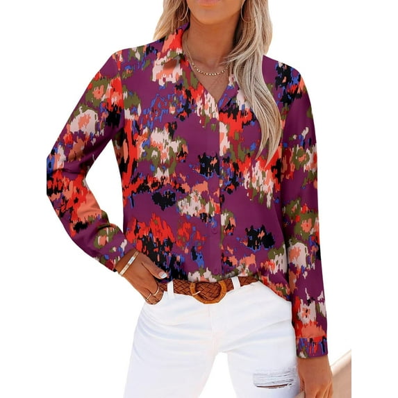 KISSMODA Women's Shirts Fashion Casual Loose Fit Long Sleeve Button Down Lightweight Collared Blouse Tops