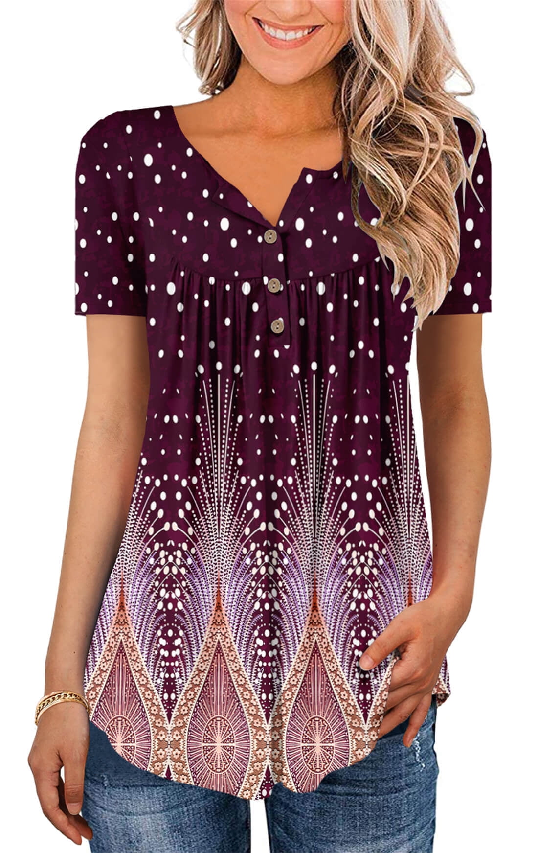 KISSMODA Women's Summer Casual T-Shirt V-Neck Short Sleeve Tunic Tops ...