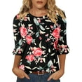 thumbnail image 1 of KISSMODA Womens 3/4 Length Sleeve Tops Summer Blouses Spring Ruffle Tunic T-Shirts Dressy Casual, 1 of 5