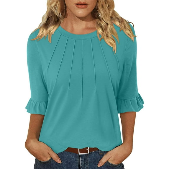 KISSMODA Womens 3/4 Length Sleeve Tops Summer Blouses Spring Ruffle Tunic T-Shirts Dressy Casual