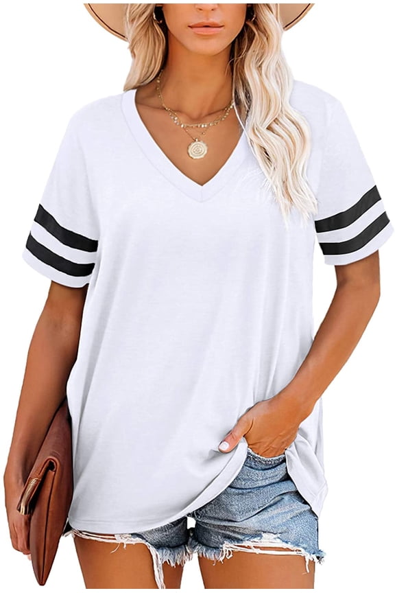 Womens Color Block T Shirts Contrast Short Sleeve Tops Tees Summer Casual Loose Tunic Top