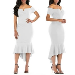 KISSMODA Womens Dresses Semi Formal Sexy Midi Fit Party Cocktail Wedding Guest Layd White Dresses