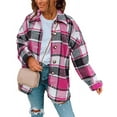 thumbnail image 1 of KISSMODA Womens Fall Plaid Flannel Lapel Button Down Oversized Blouses Tops Long Sleeve Boyfriend Casual Loose Shacket Jacket Coats, 1 of 6