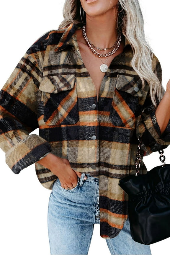 Womens Flannel Shirt Long sleeve Button Down Corduroy Jacket women Casual Loose Blouse Cardigan Coat