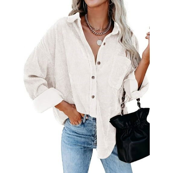 KISSMODA Womens Plain Shirts Flannel Shacket Jacket Long Sleeve Button Down Boyfriend Coats Blouse