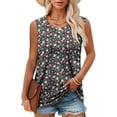 thumbnail image 1 of KISSMODA Womens Round Neck Sleeveless Shirts Summer Casual Pleated Tank Tops S-3XL, 1 of 4