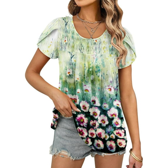 KISSMODA Womens Short Sleeve Shirts Floral Summer Tops Ladies Tunic Tops Loose Fit Tunics