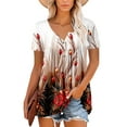 thumbnail image 1 of KISSMODA Womens Summer Tops Plus Size Short Sleeve Floral T Shirts for Women V Neck Pleated Tunic Blouse, 1 of 6