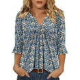 thumbnail image 1 of KISSMODA Womens Summer Tops Small V Neck Pleated Tops Tunic Tops Shirts S-3XL, 1 of 5