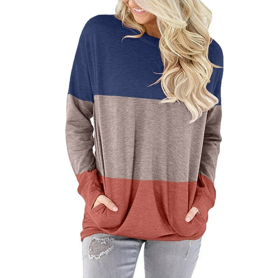 KISSMODA Womens Sweatshirt Striped Crew Neck Basic Trendy Autumn Fall Tunic Tops For Women Long Sleeve T Shirts