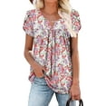 thumbnail image 1 of KISSMODA Womens T Shirts Short Sleeve Pleated Floral Tunic Tops Dressy Casual Crew Neck Summer Boho Tops Blouses, 1 of 5