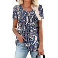 thumbnail image 1 of KISSMODA Womens T Shirts Short Sleeve Pleated Floral Tunic Tops Dressy Casual Crew Neck Summer Boho Tops Blouses, 1 of 5