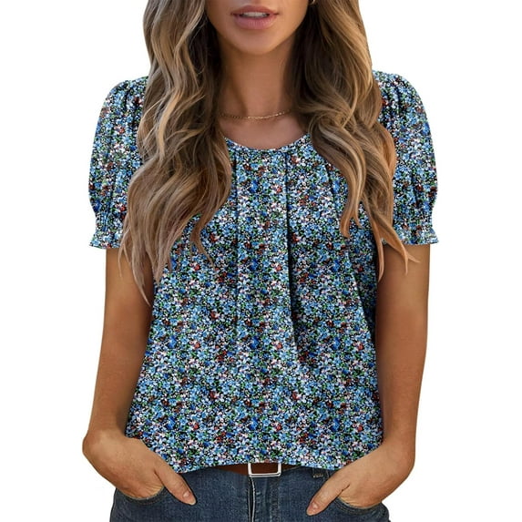 KISSMODA Womens Tops Short Sleeve Plus Size Tunic Top Casual Shirt O-neck Boho Blouse Summer Basic Tunics Tops for Woman