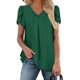 thumbnail image 1 of KISSMODA Womens V Neck Short Sleeve Summer Tops Button Down Pleated Tunic Tops Shirts S-3XL, 1 of 5
