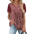 thumbnail image 1 of KISSMODA Womens V Neck Short Sleeve Summer Tops Button Down Pleated Tunic Tops Shirts S-3XL, 1 of 5