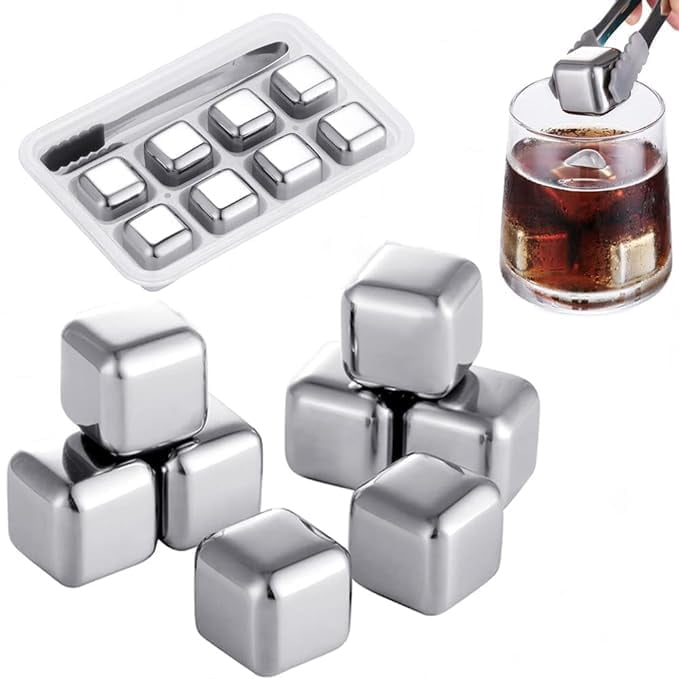 Stainless Steel Whiskey Rocks Stones Wine Beer Chillers - 8 Pcs Heart