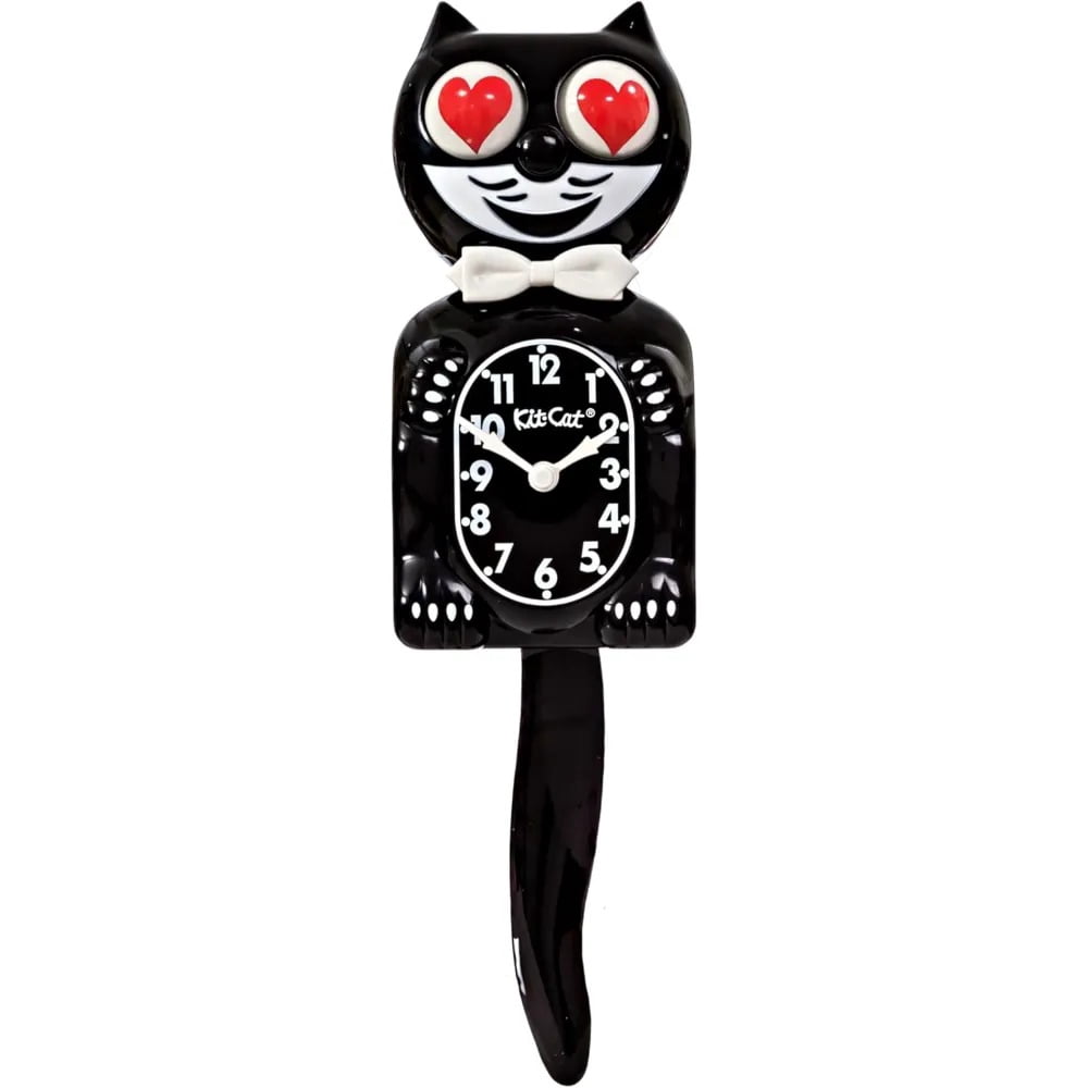 KIT CAT Klock Classic Black with Heart Eyes - Iconic Cat Clock with Moving Heart Eyes and Tail, Battery Operated Wall Clock, Perfect for Home Decor, Mid-Century Modern Clock, Unique Gift