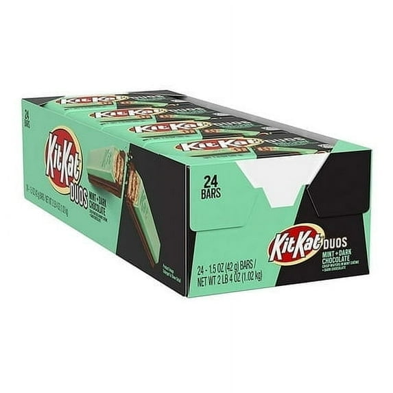 KIT KAT DUOS Mint and Dark Chocolate Wafer Candy Bars, Holiday, 1.5 oz Bulk Box 24 Count