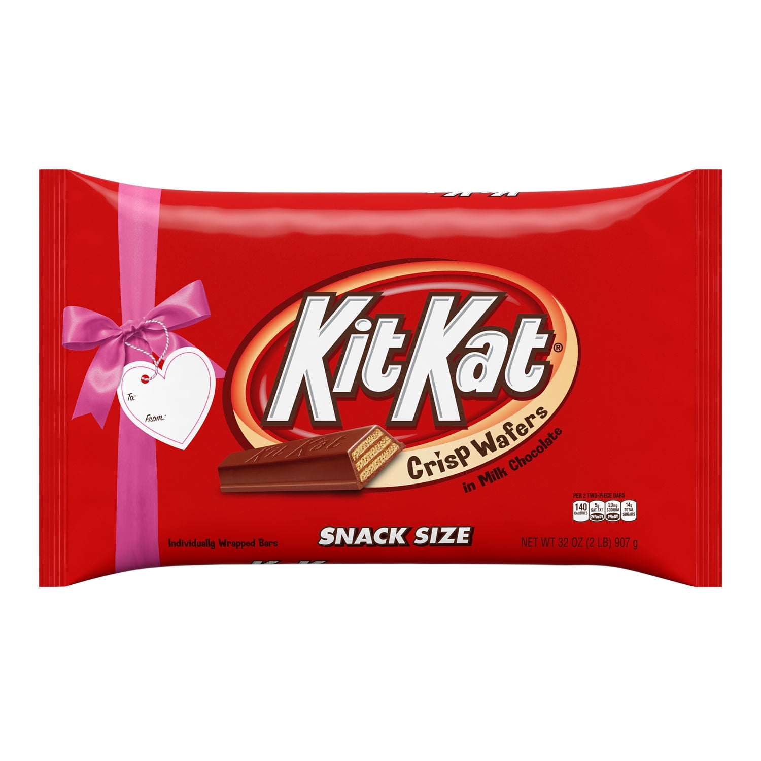 KIT KAT®, Milk Chocolate Snack Size Wafer Candy Bars, Valentine's Day, 32 oz, Bulk Bag